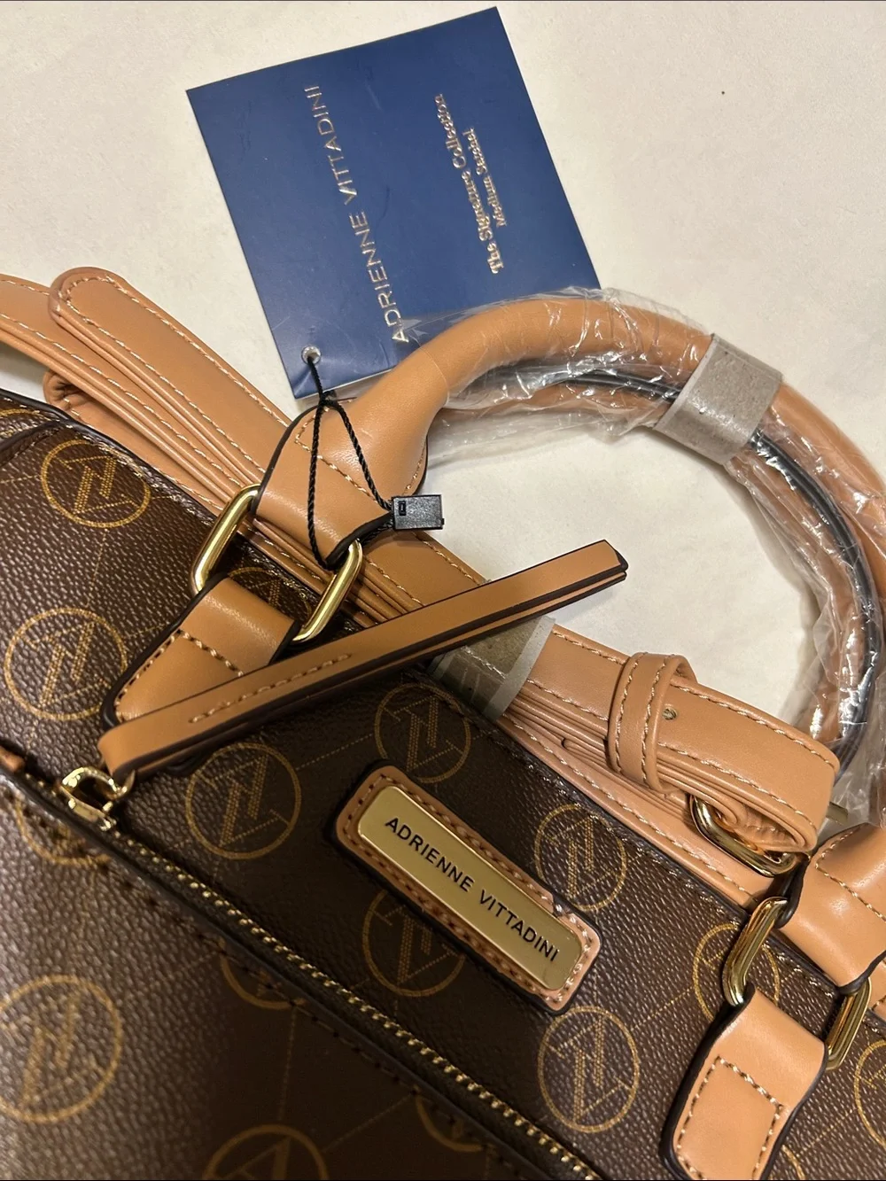 Adrienne Vittadini Brown & Tan Logo Satchel